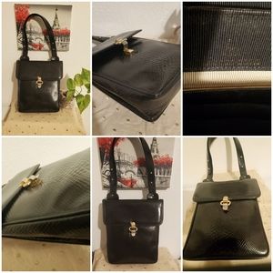 BIENEN DAVIS Vntg 1950's Hand Top Patent Snake Skin Leather Flap Shoulder Bag